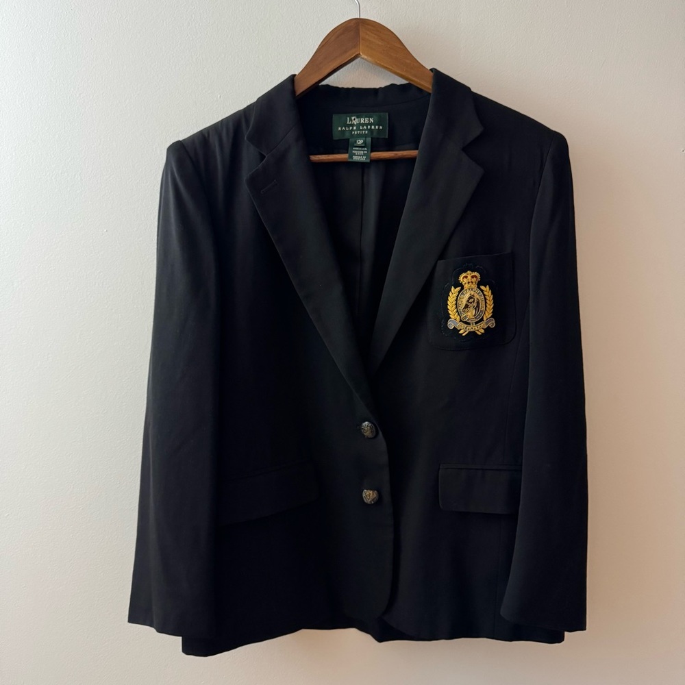 Ralph Lauren Vintage 90s Equestrian Horse Riding Patch Blazer USA Size 12P